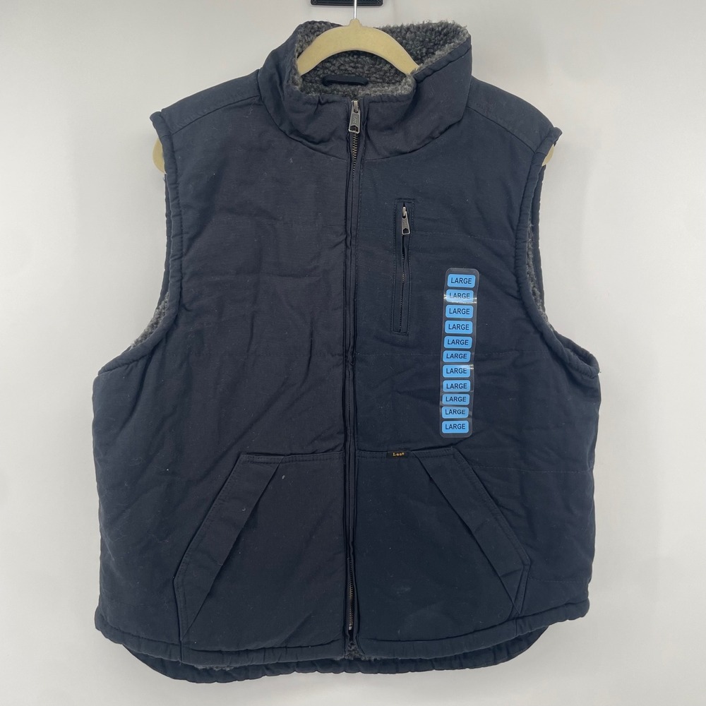 Lee Canvas Vest Mens Large Black Sherpa Lined Full Zip Workwear NWT